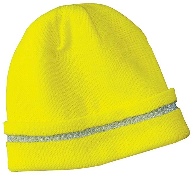 Safety Beanie Unisex Knit Cap with Reflective Stripe YellowLime High Visibili 2