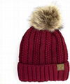 Warm soft thick cable knit beanie with faux fur pompom beanie 3