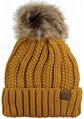 Warm soft thick cable knit beanie with faux fur pompom beanie 4