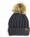 Warm soft thick cable knit beanie with faux fur pompom beanie 5