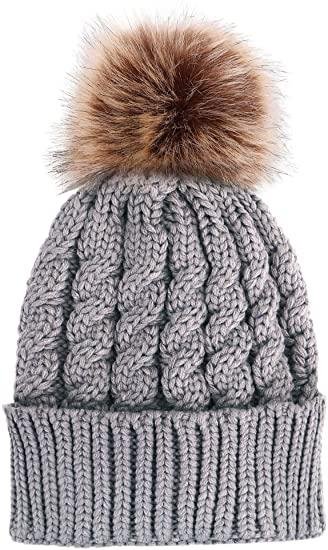  Women's Winter Soft Chunky Cable Knit Pom Pom Beanie Hats Skull Ski Cap 4