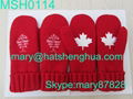 100% Acrylic knitted red mittens with custom embroidered logo 4