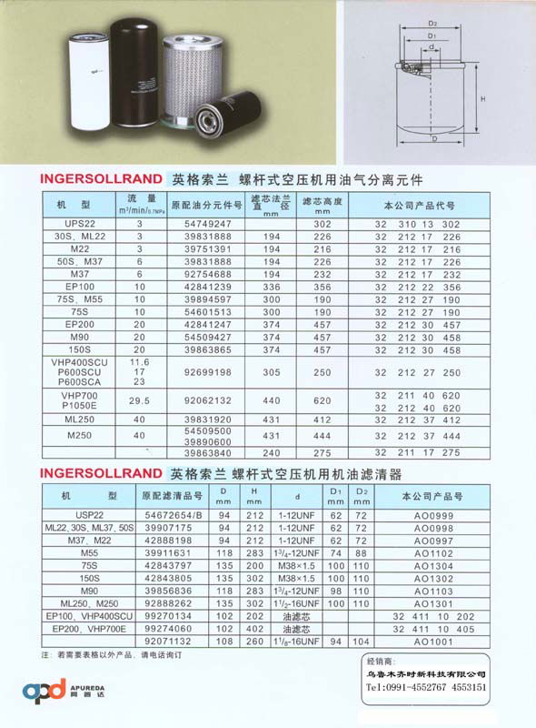 英格索蘭螺杆空壓機用油氣分離元件 機油濾清器
