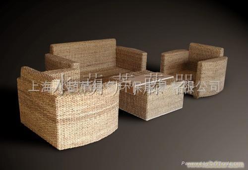 hyacinth-rattan-wooden sofa 2