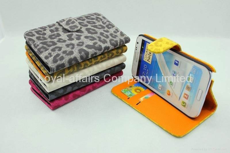 leopard print Leather Case cover for Samsung Galaxy Note II N7100 wallet case