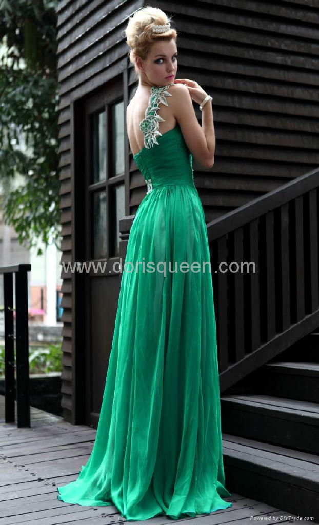 elegant floor length one shoulder appliqued prom dress green 2