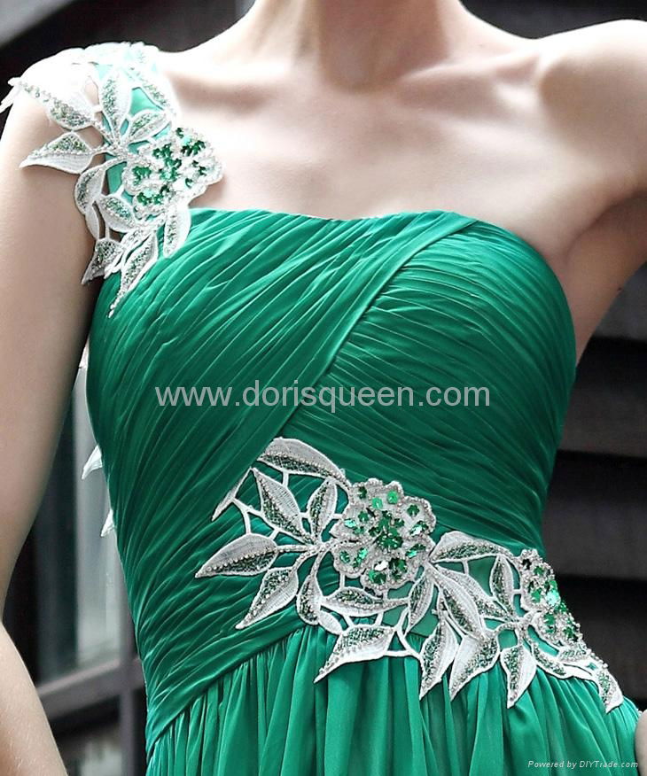 elegant floor length one shoulder appliqued prom dress green 3