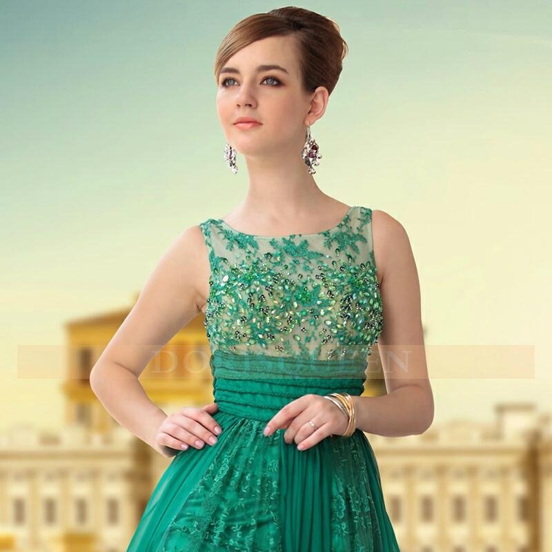 30650 Green Color Fashion See Through Silk Chiffon Prom dress 2015 3
