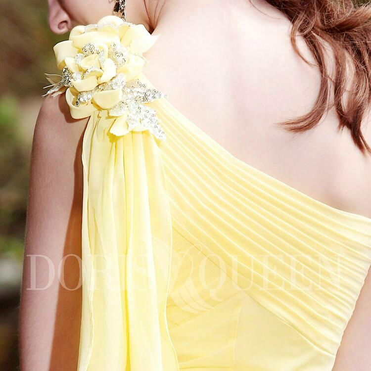 drop shipping hot sale one shoulder yellow cocktail dress  4