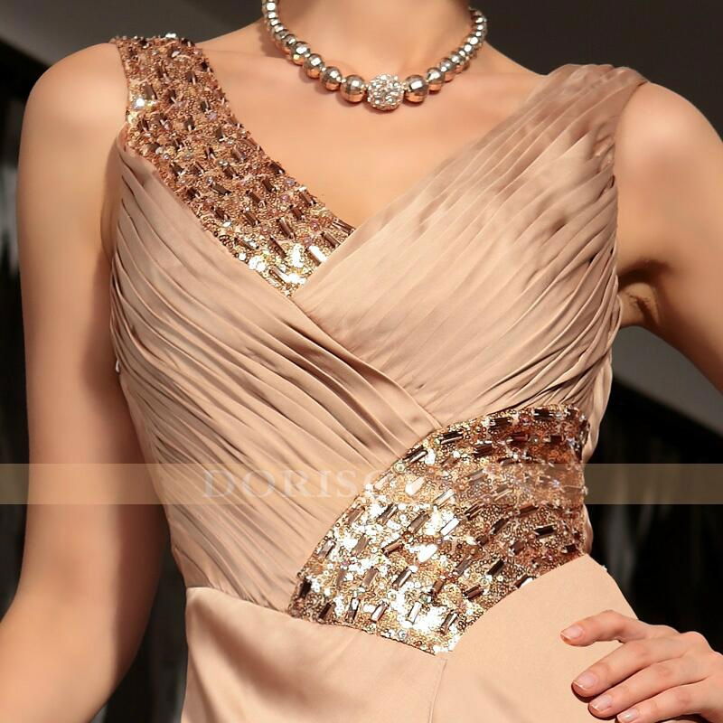 V-Neck Affordable Korean Fashion champagne prom dresses 4