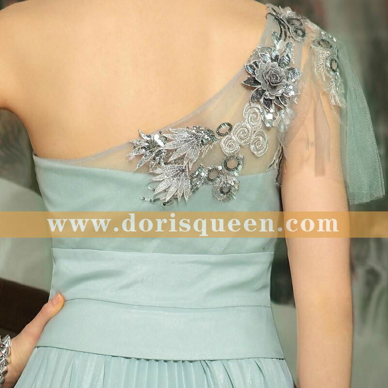 one shoulder embroidered applique pleat special occasion dresses 6065 4