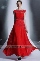 new year dress_A-line lace+crystal belt maxi christmas dress