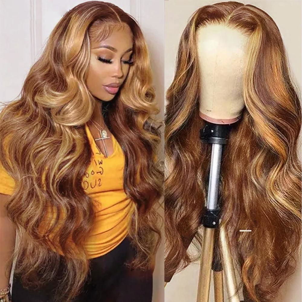Two tone pinao color  Human Hair Lace Front Wig Straight 13x4 Transparent HD4/27 2