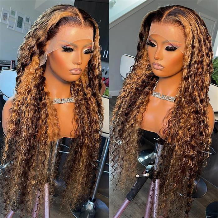Two tone pinao color  Human Hair Lace Front Wig Straight 13x4 Transparent HD4/27 4