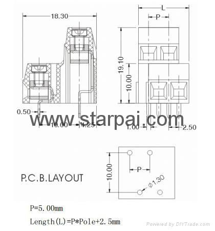 Euro Terminal Pitch 5.00mm Current rating 10A 2