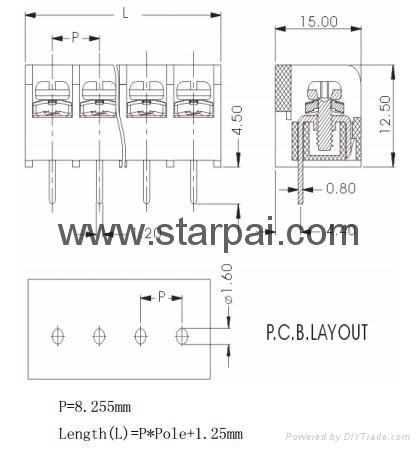 Barrier Terminal Pitch  8.255 mm Current rating 20A 2