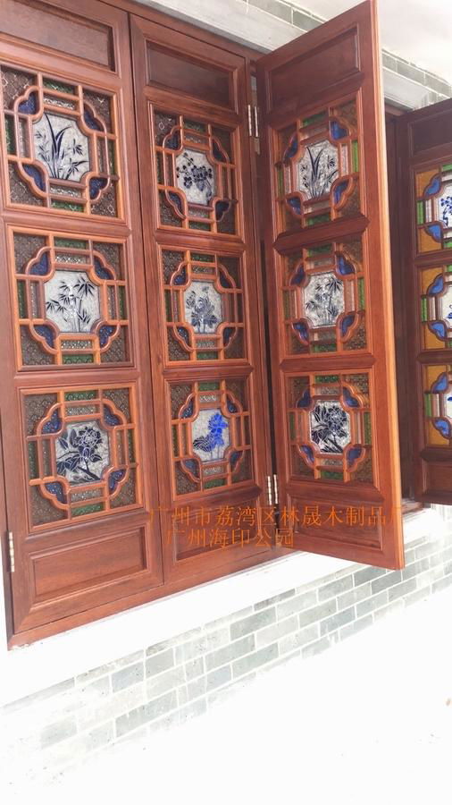 Elegant antique manchuria window into the glass with real wood production 2