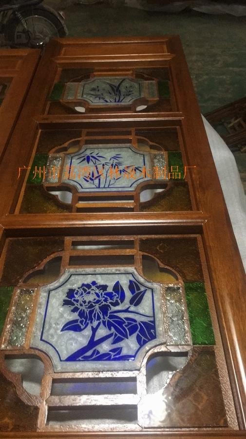 Elegant antique manchuria window into the glass with real wood production 3