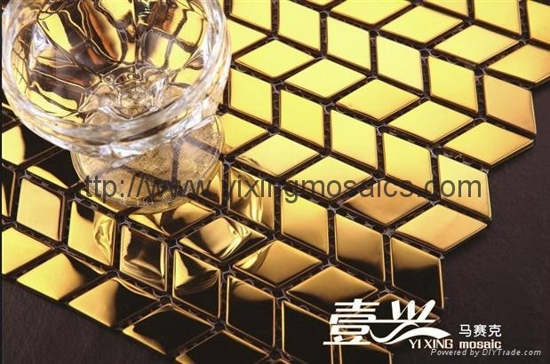 MS 38x23mm Gold Diamond Metal Stainless Steel Interior Wall Mosaic