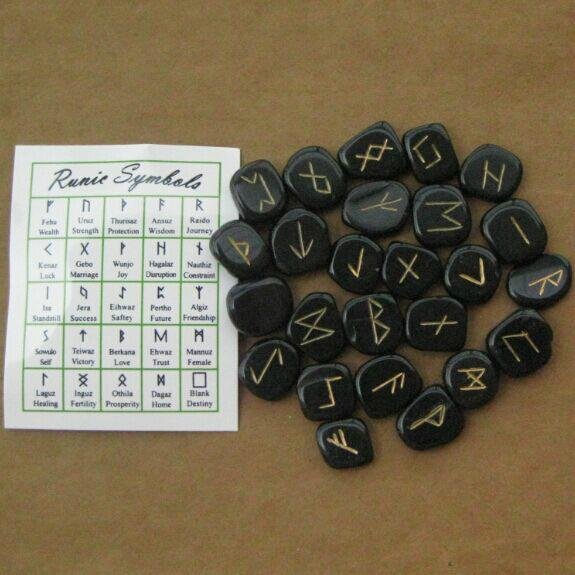 Black obsidian Rune stones set