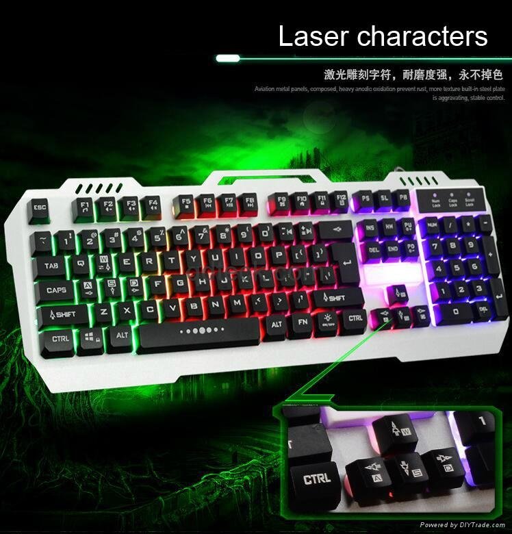 Fake mechanical gaming wired keyboard 7 breathing colors lighting steel cover 