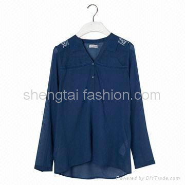 MAO Collar Shirt with Embroidered Yoke 2