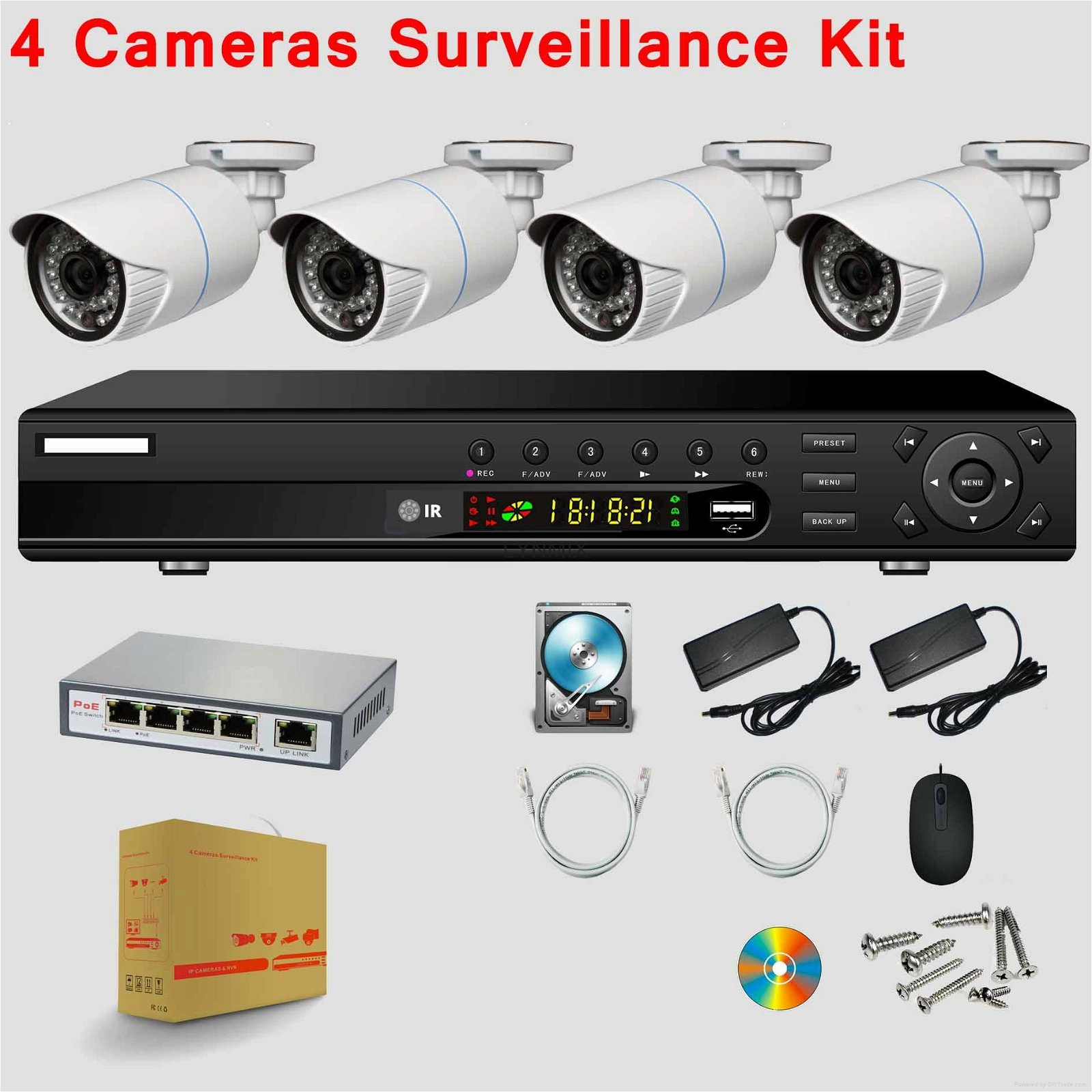 4/CH IP Surveillance Kit Economical and Professional with POE integrated