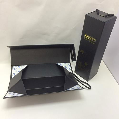 Black Single Bottle Wine Box Flat Pack Folding Wine Boxes 2