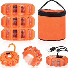 3 Pack LED Road Flares Kit Flashing Warning Light Emergency Disc Beacon Roadside