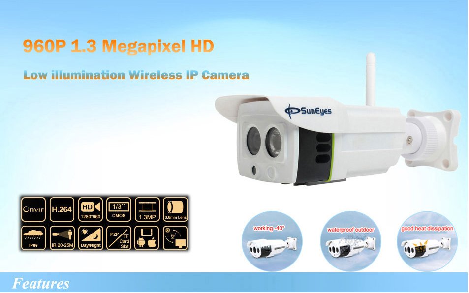 1280*960P 1.3 Megapixel HD Wifi Wireless IP CCTV Camera Outdoor 