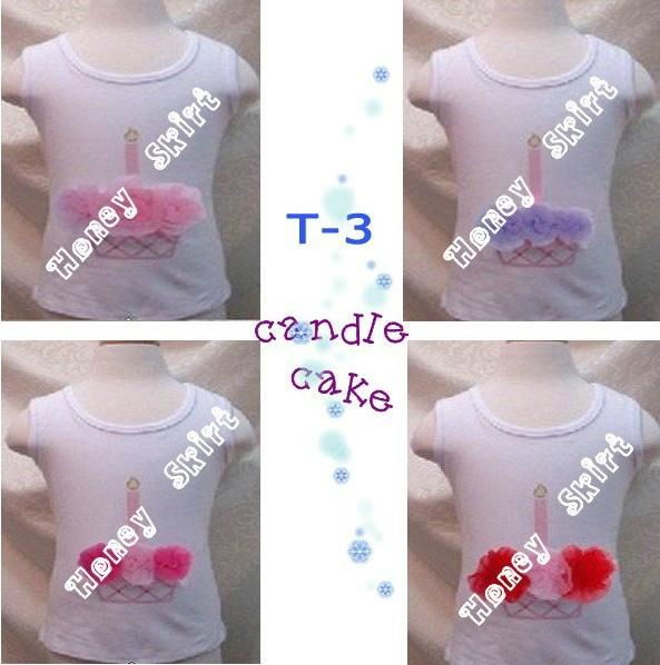 Cute birthday candle and flower girl petti tops cotton T-shirt