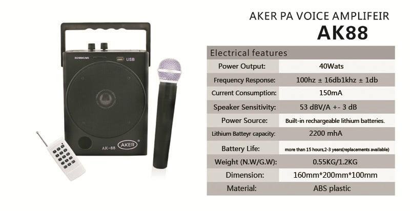 aker AK88W wireless megaphone wireless headset mic voice amplifier speak 2