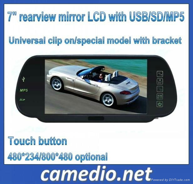7"TFT LCD Rearview mirror monitor with USB/SD/MP5