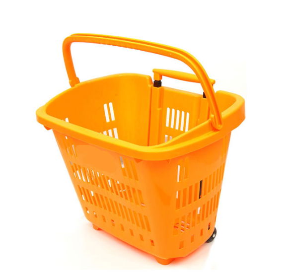 Supermarket Plastic Rolling Shopping Basket  4