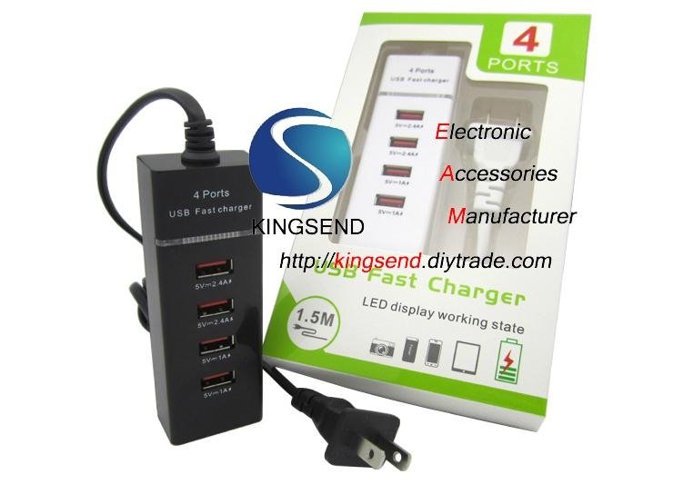 USA 4Ports USB Strip Power Adapter for Phone Tablet 5V2.4A