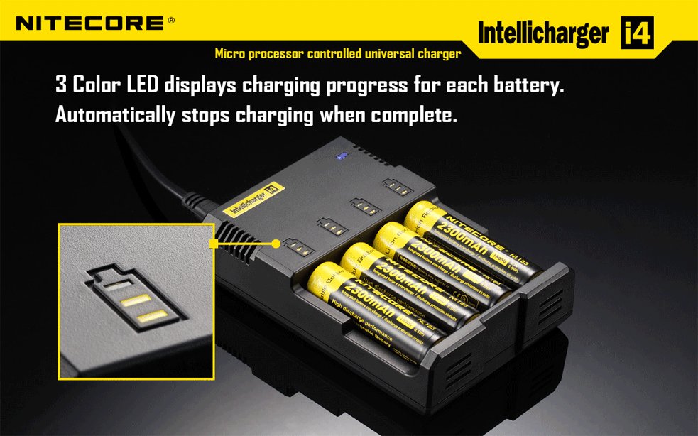 Nitecore Intelligent i4 for 4pcs Li-ion 3.7V18650 16340 Ni-MH battery charger 3