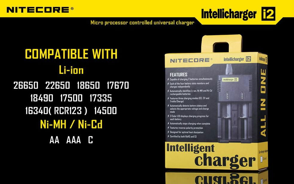 NiteCore IntelliCharger i2 Charger - for charging 18650, 16340(RCR123), 14500, e 5