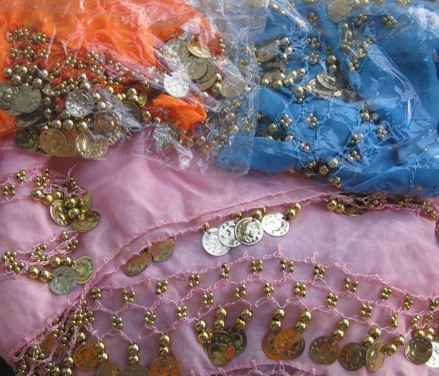 fashion belly dance hip scarves with gold coins