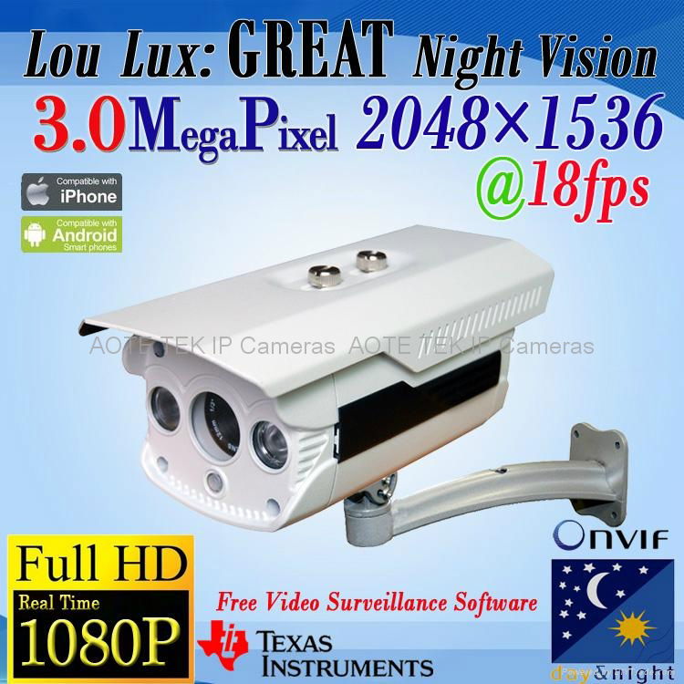 AOTE W551L-B 3MP 3.0 Megapixel 1080P HD Low Lux IP Camera 