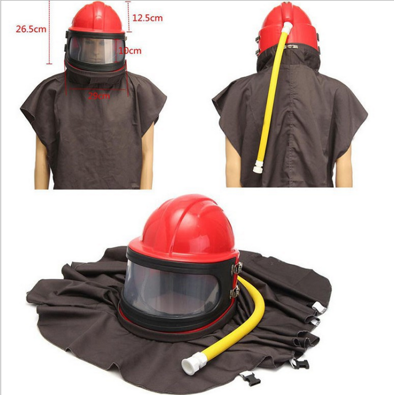 Red Sandblaster Helmet  Safety Sandblast Helmet with Thermostat filter