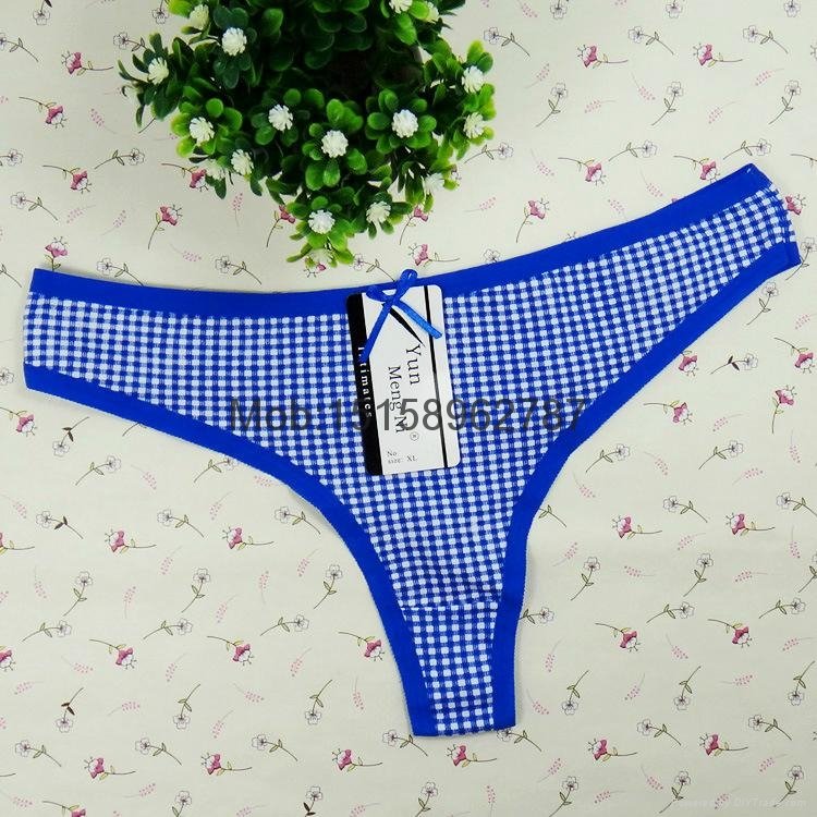 checked g-string Lady cotton thong panties women sexy t-back underpants T-back  3