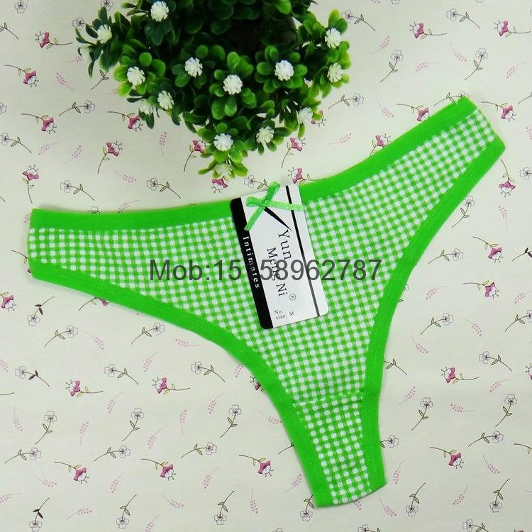 checked g-string Lady cotton thong panties women sexy t-back underpants T-back  5