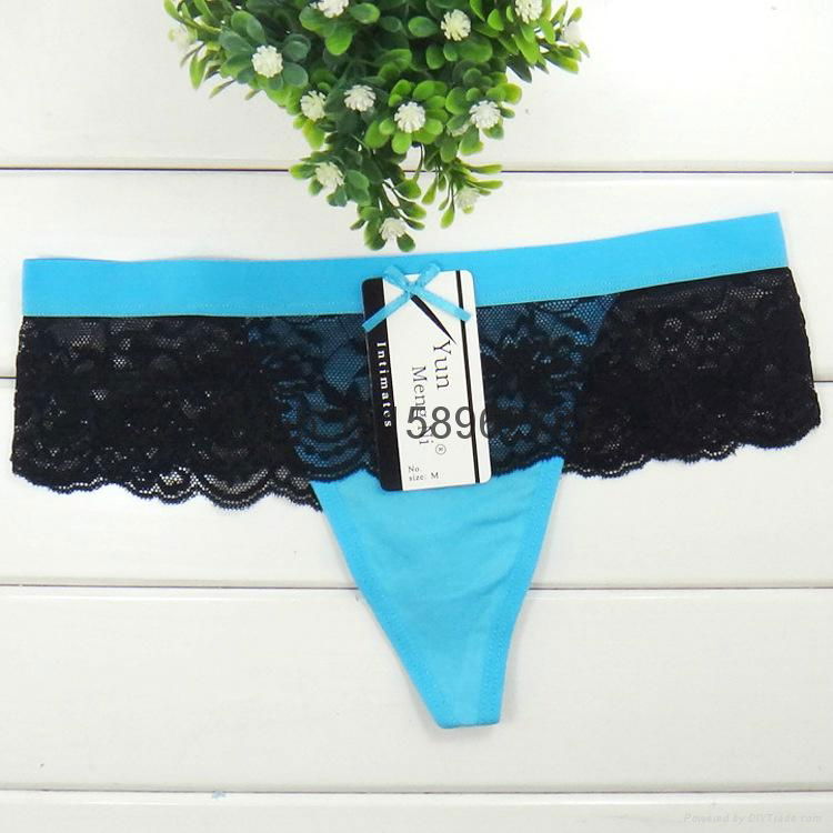 2016 New Lace trim cotton g-string sexy cotton thong t-back Underpants lady pant 3