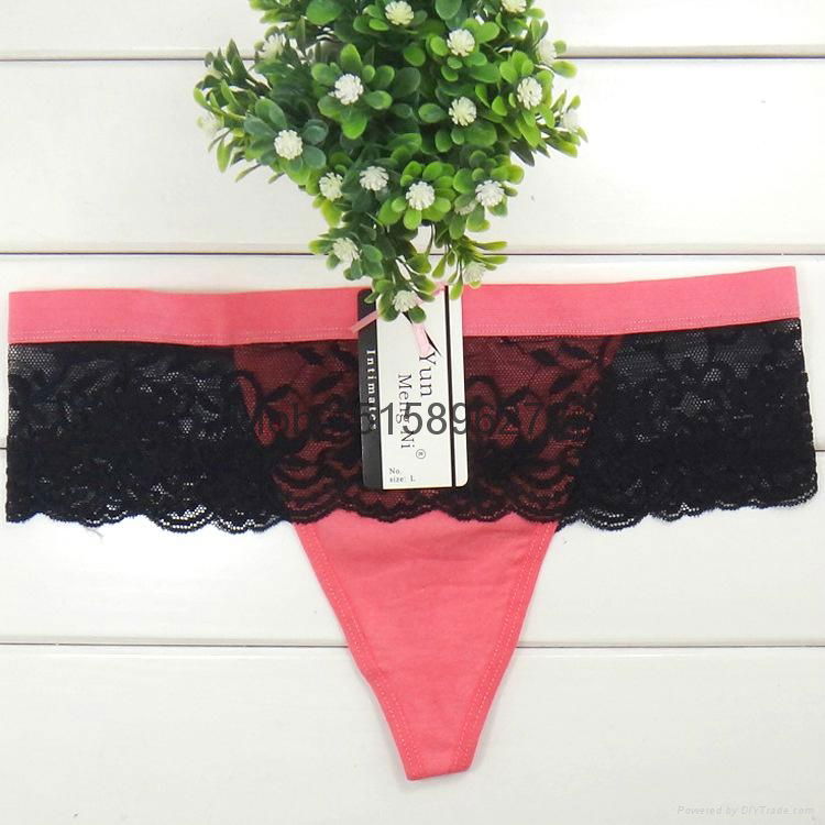 2016 New Lace trim cotton g-string sexy cotton thong t-back Underpants lady pant 2