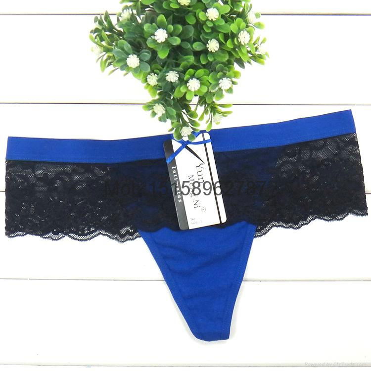 2016 New Lace trim cotton g-string sexy cotton thong t-back Underpants lady pant 4