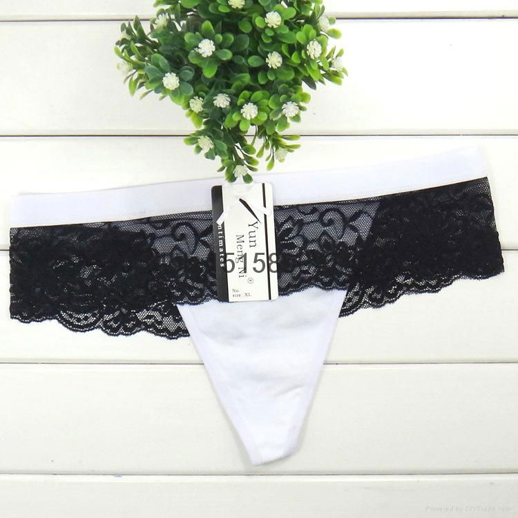 2016 New Lace trim cotton g-string sexy cotton thong t-back Underpants lady pant 5