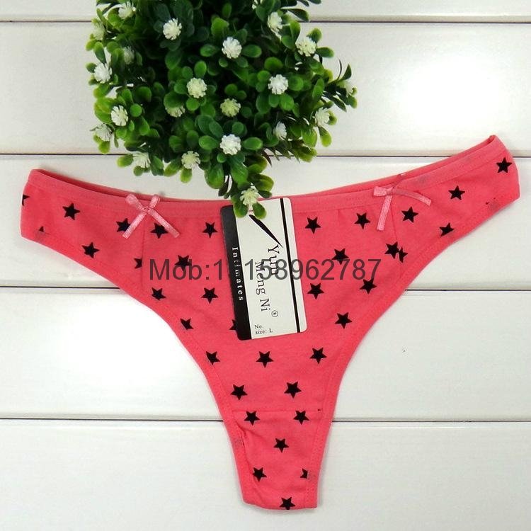 Cute little thong star print cotton g-string sexy Underpants lady pantiesT-back 4