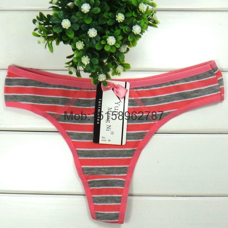 stripe print g-string Lady cotton thong women t-back underpants stretch panties 3