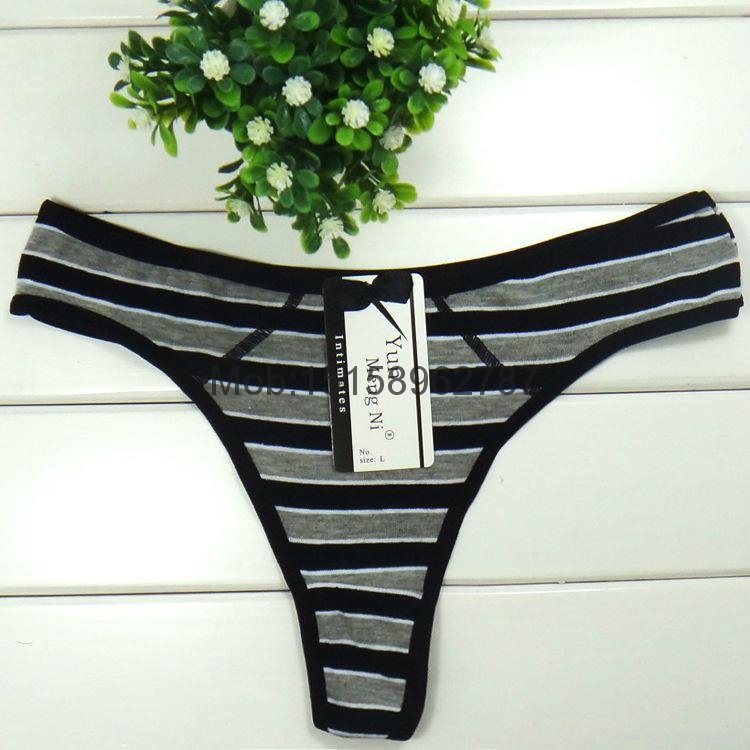 stripe print g-string Lady cotton thong women t-back underpants stretch panties 4