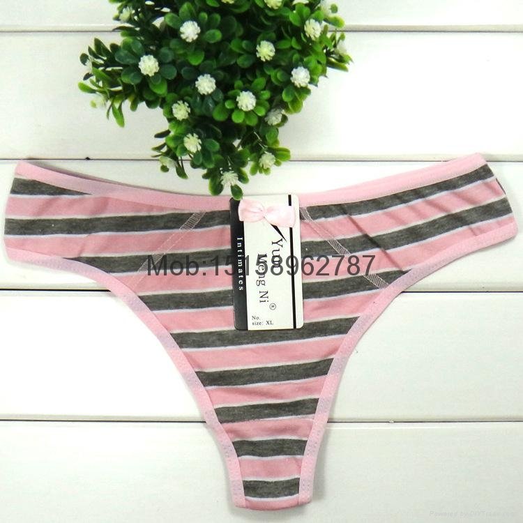 stripe print g-string Lady cotton thong women t-back underpants stretch panties 5